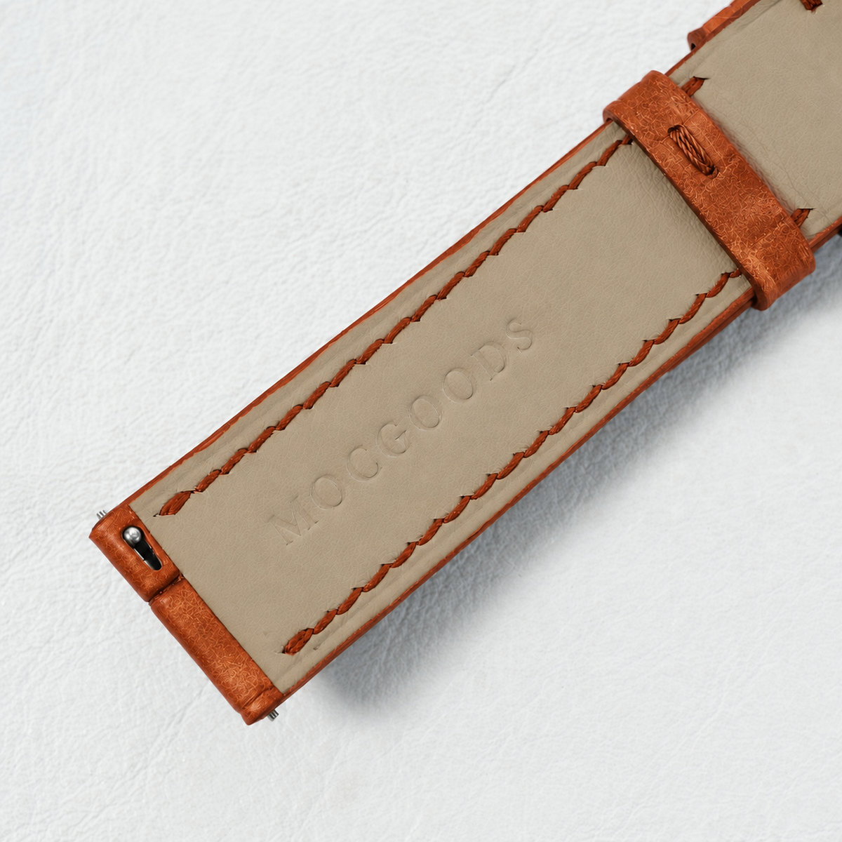Cognac Orange Pueblo Leather Watch Strap - padded leather lining with MocGoods emboss