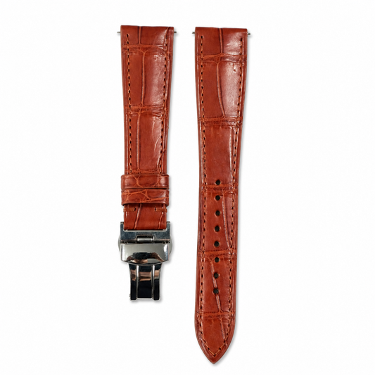 Cognac Red Brown Alligator Leather Watch Strap - Photo 1