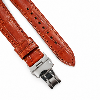 Cognac Red Brown Alligator Leather Watch Strap - Photo 2