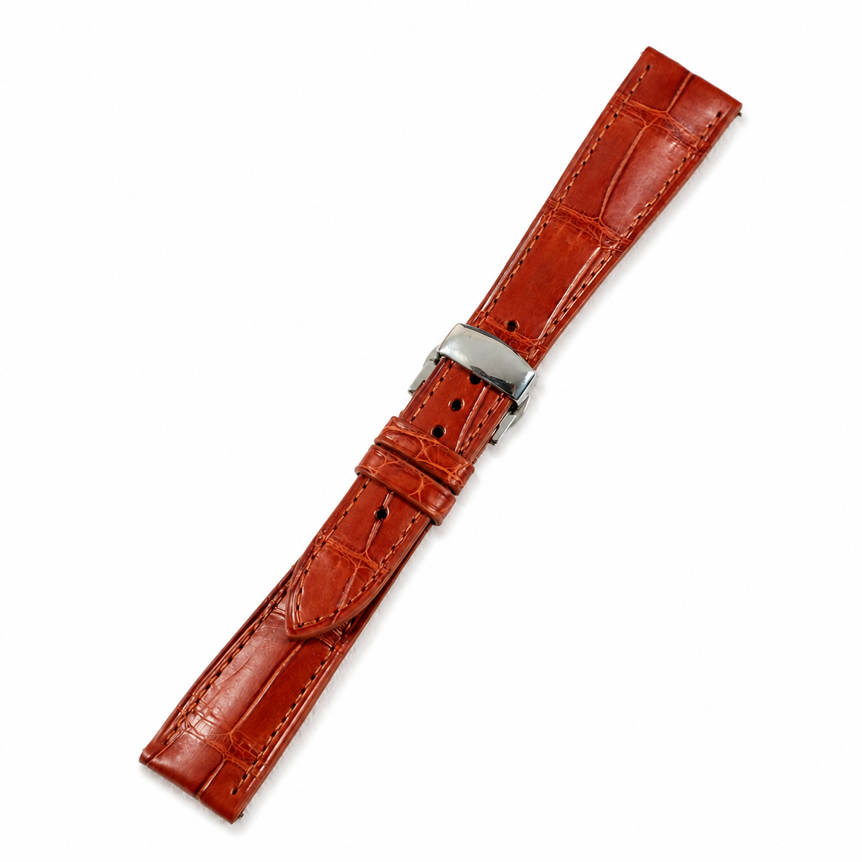 Cognac Red Brown Alligator Leather Watch Strap - Photo 3