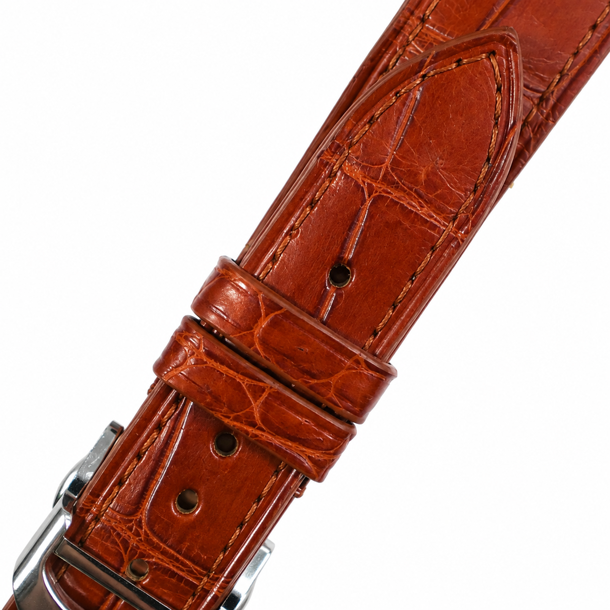 Cognac Red Brown Alligator Leather Watch Strap - Photo 4