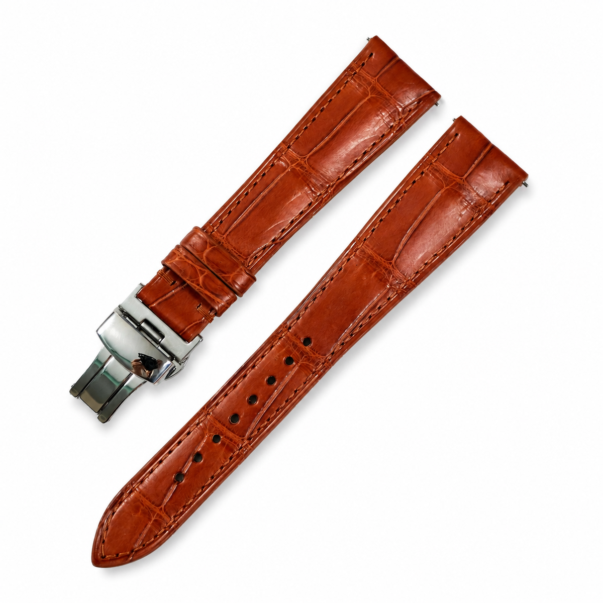 Cognac Red Brown Alligator Leather Watch Strap - Photo 5