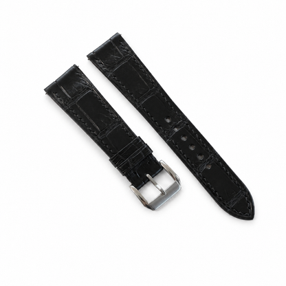 Curved End Flat Black Alligator Leather Watch Strap - Photo 2