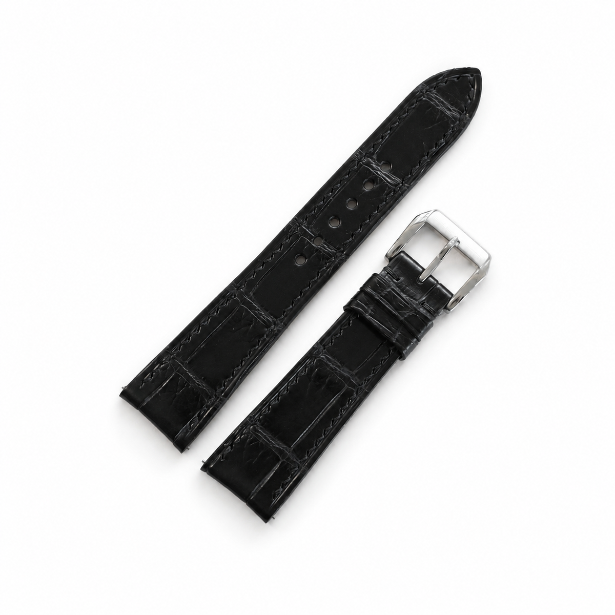 Curved End Flat Black Alligator Leather Watch Strap - Photo 3