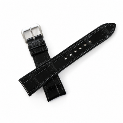 Curved End Flat Black Alligator Leather Watch Strap - Photo 4