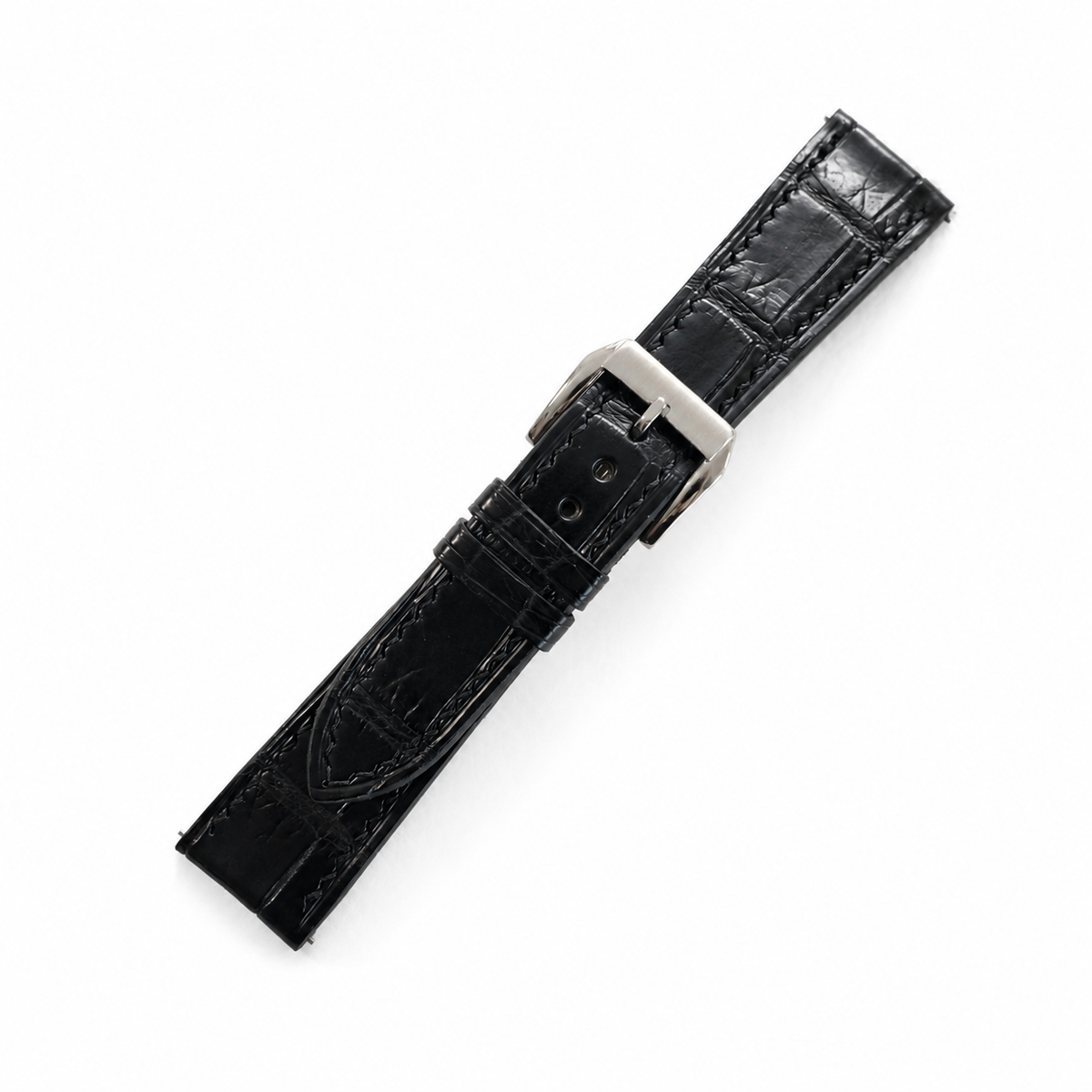 Curved End Flat Black Alligator Leather Watch Strap - Photo 5