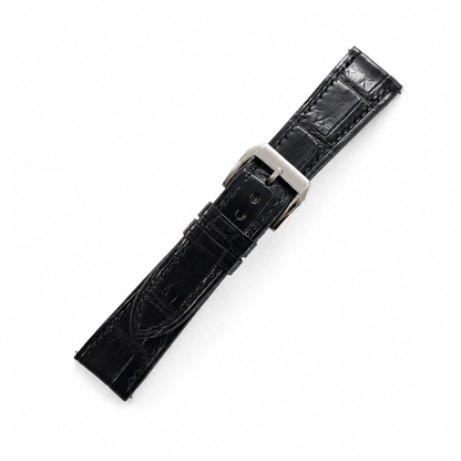 Curved End Flat Black Alligator Leather Watch Strap - Photo 5