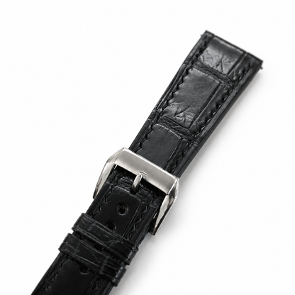 Curved End Flat Black Alligator Leather Watch Strap - Photo 6