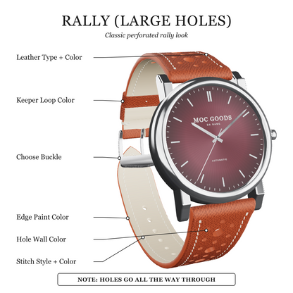 Rally large holes leather watch strap 3D guide
