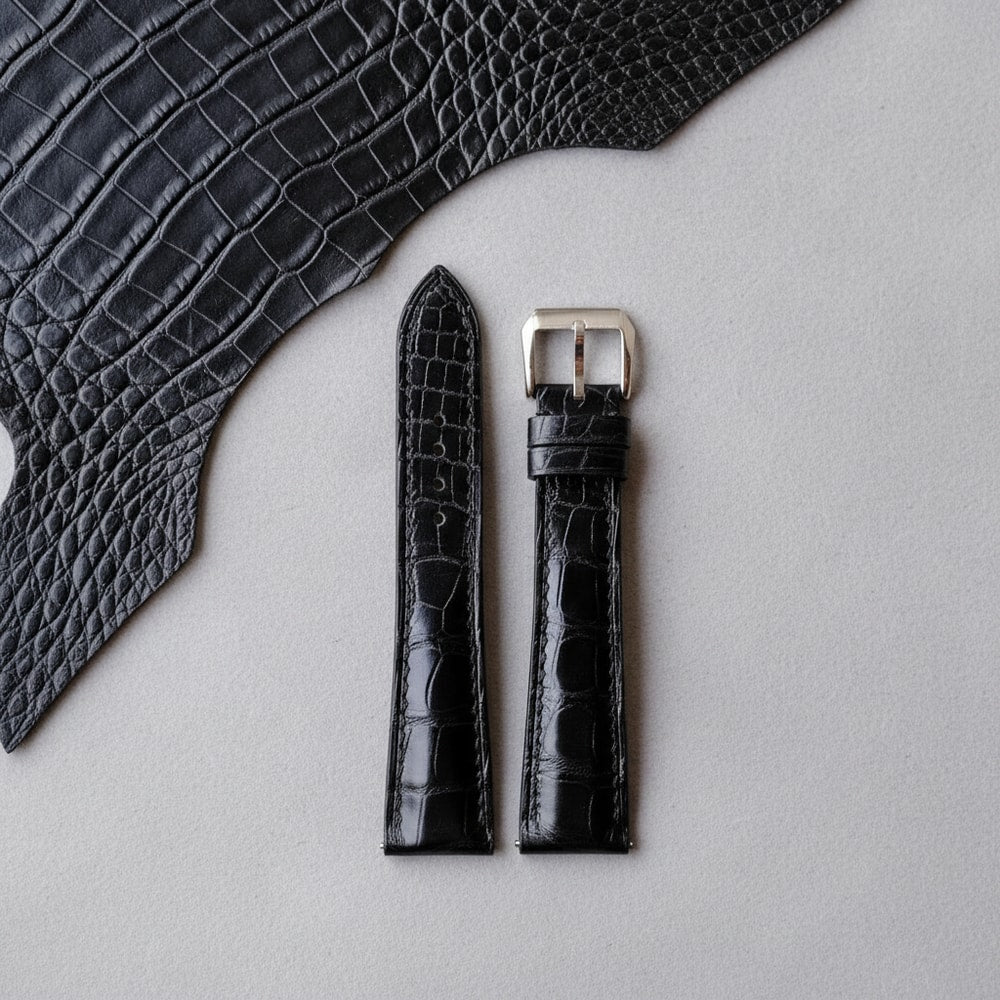 Customizable Black Alligator Leather Watch Strap