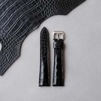 Customizable Black Alligator Leather Watch Strap