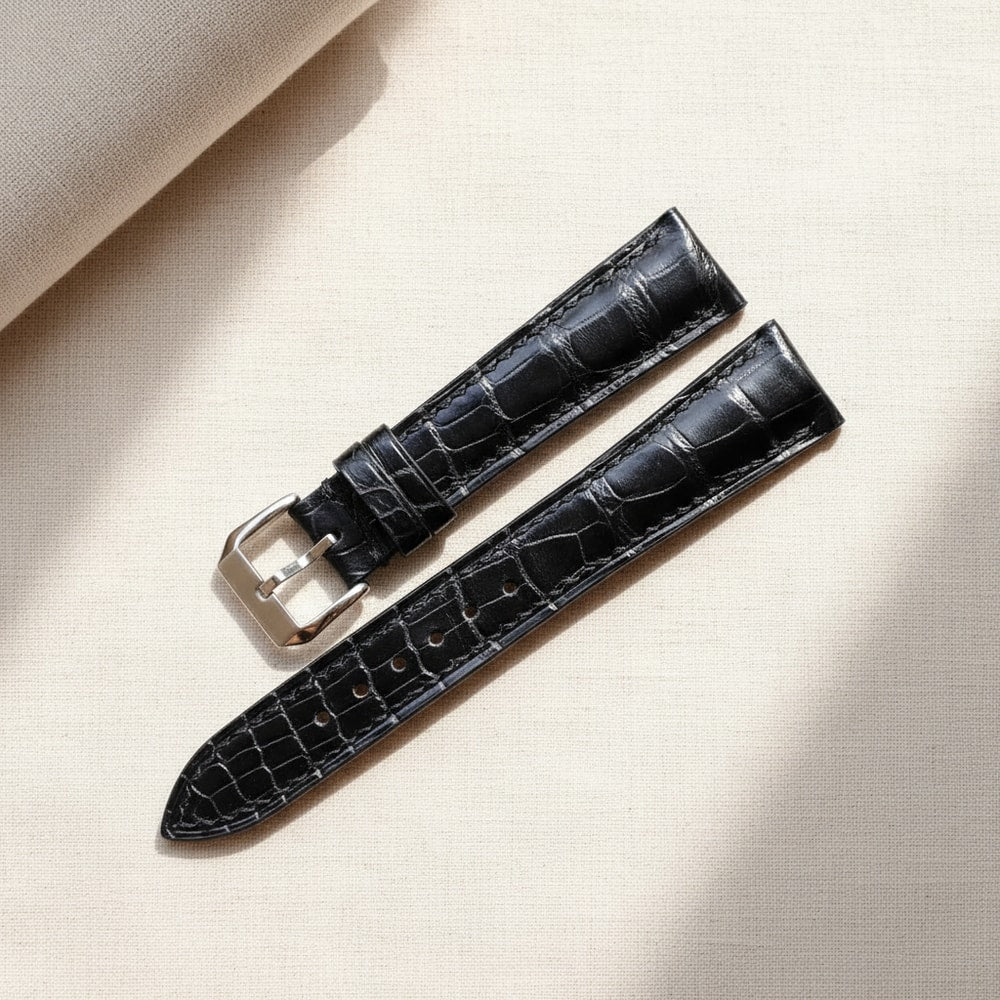 Customizable Black Alligator Leather Watch Strap