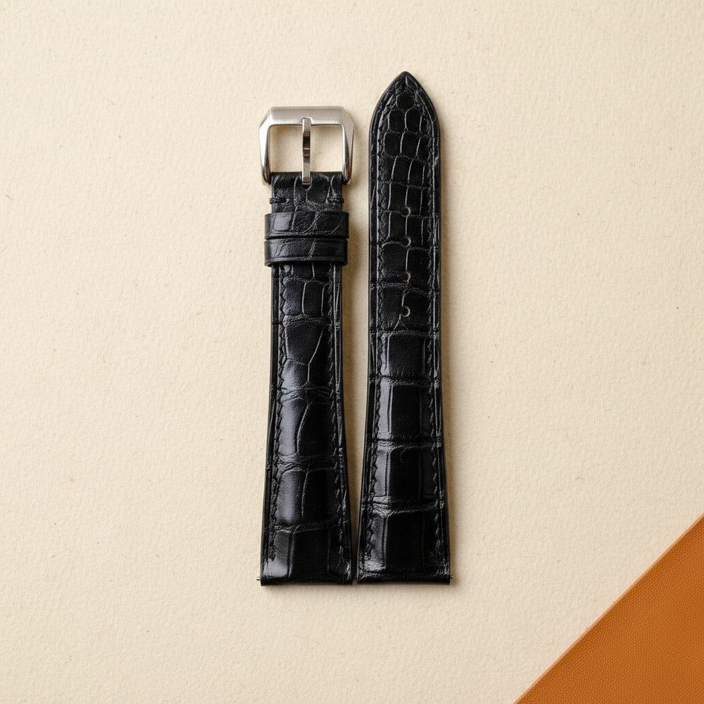 Customizable Black Alligator Leather Watch Strap