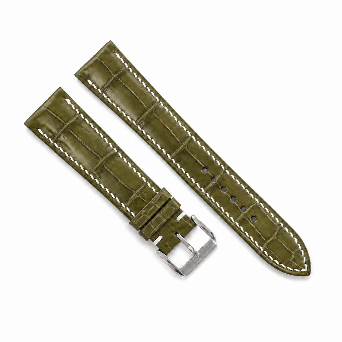 Olive Alligator Leather Watch Strap - two piece diagonal
