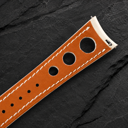 Milky White 3 Holes Rally Swift Leather Watch Strap - tone on tone stitch detail