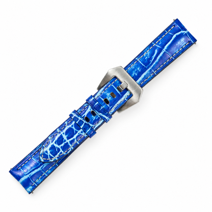 Ocean Blue White Patina Alligator Leather Watch Strap - assembled on buckle