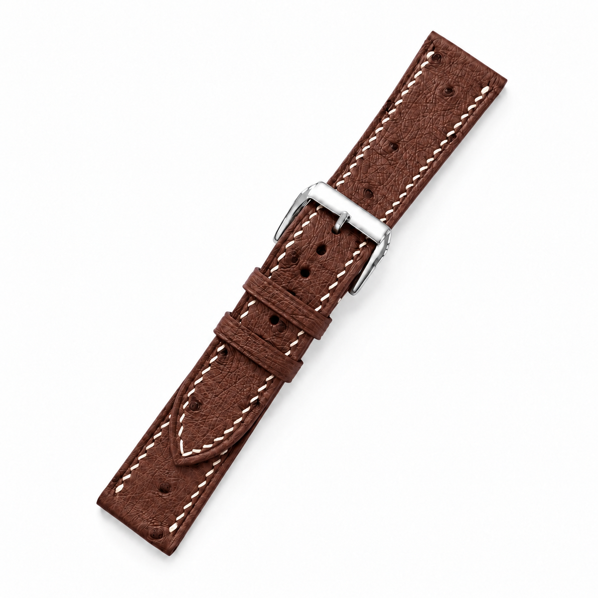 Chestnut Brown Ostrich Leather Watch Strap - assembled on buckle