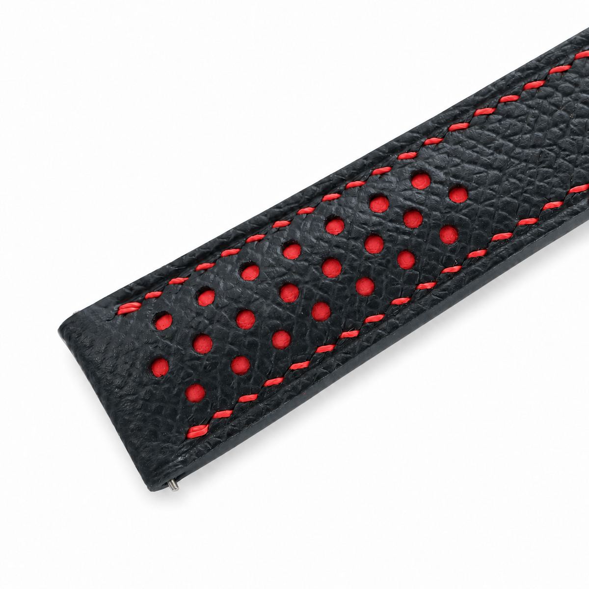 Deployant Racing Rally Black and Red Epsom Leather Watch Strap - assembled on deployant clasp