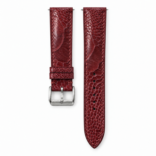 Burgundy Ostrich Leg Leather Watch Strap - hero