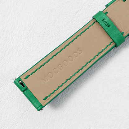 Emerald Green Swift Leather Watch Strap - underside and beige lining detail