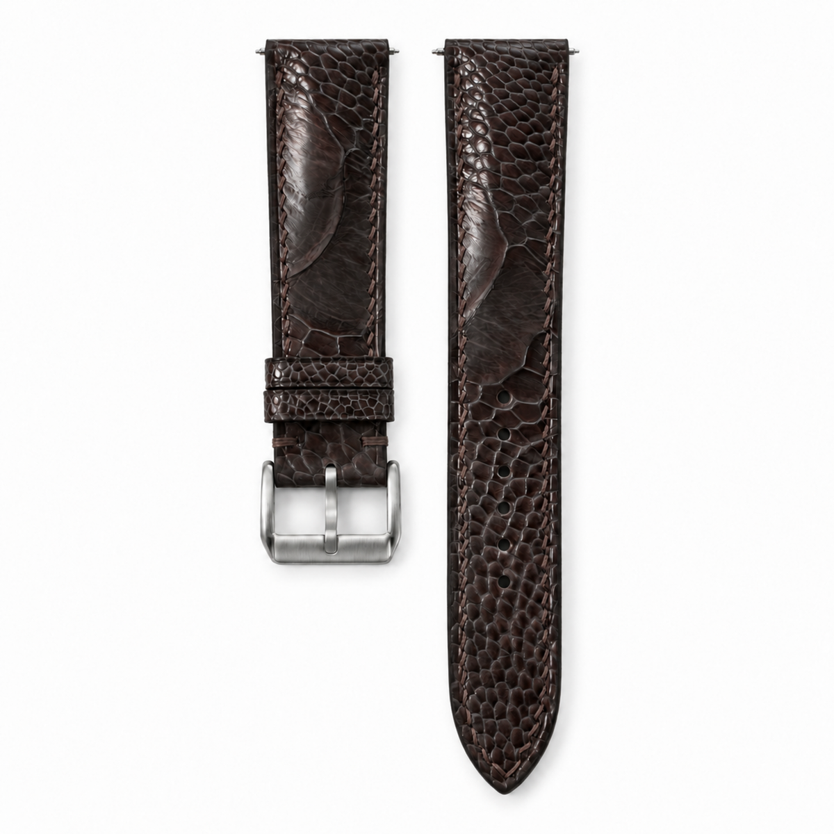 Nicotine Brown Ostrich Leg Leather Watch Strap - hero