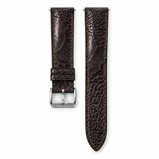 Nicotine Brown Ostrich Leg Leather Watch Strap - hero