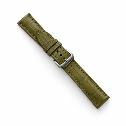 Olive Alligator Leather Watch Strap - Tonal Stitch - two piece diagonal