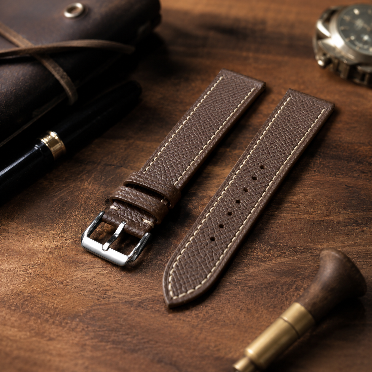 Dark Brown Epsom Leather Watch Strap