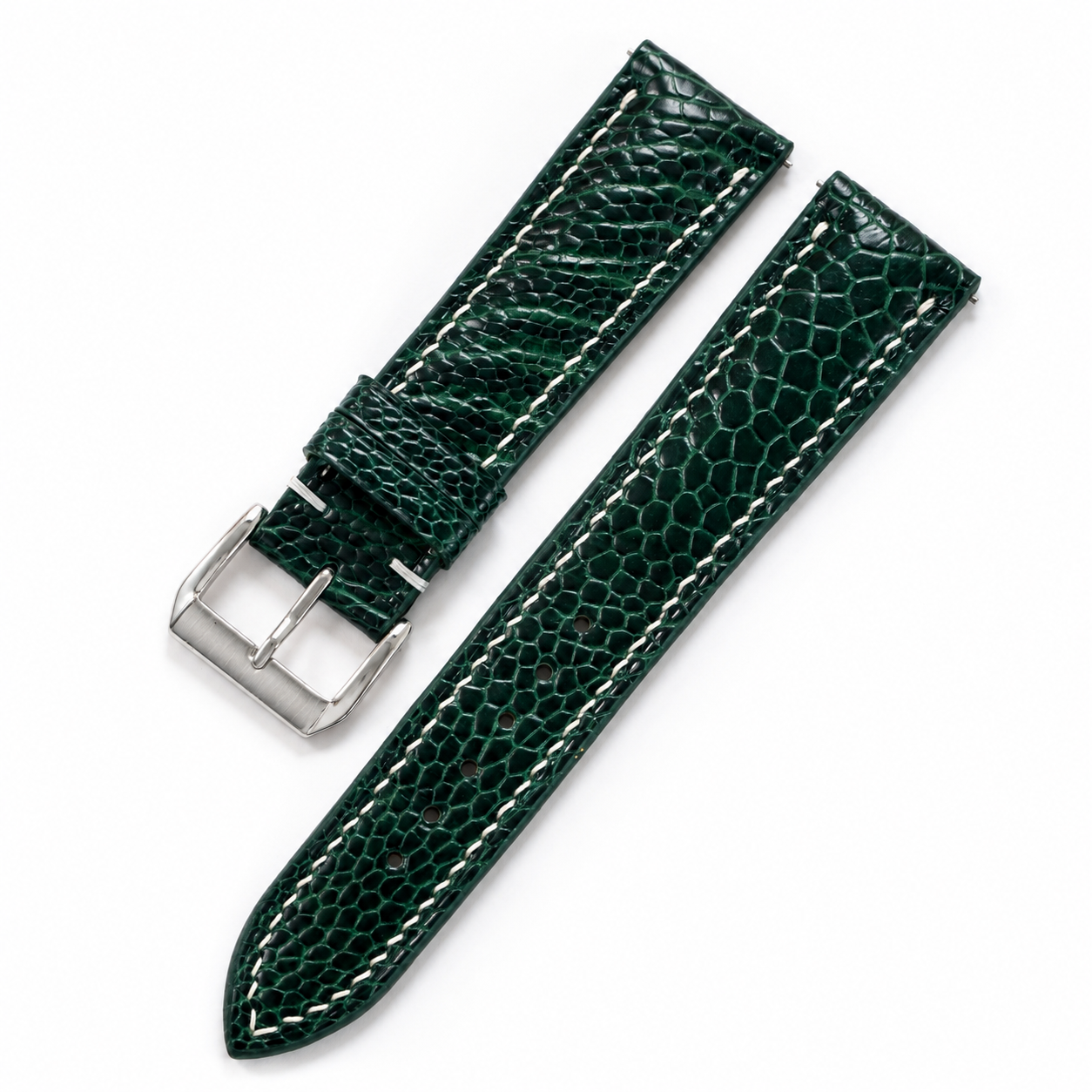 Dark Green Ostrich Leg Leather Watch Strap