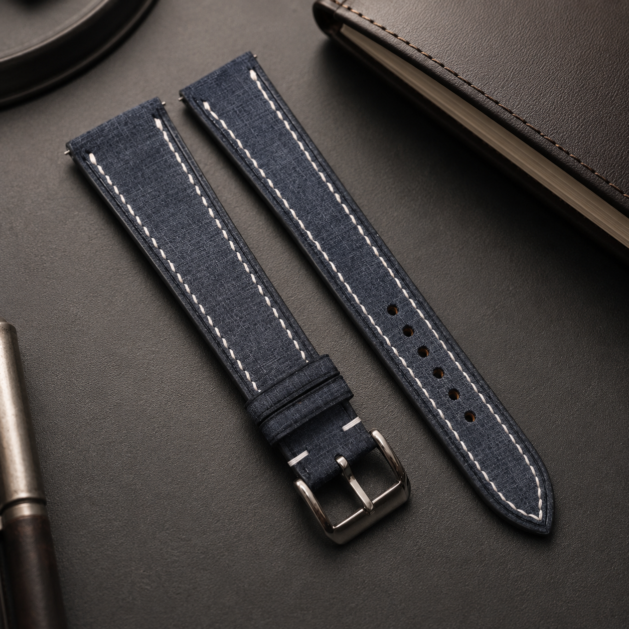 Dark Grey Babele Leather Watch Strap