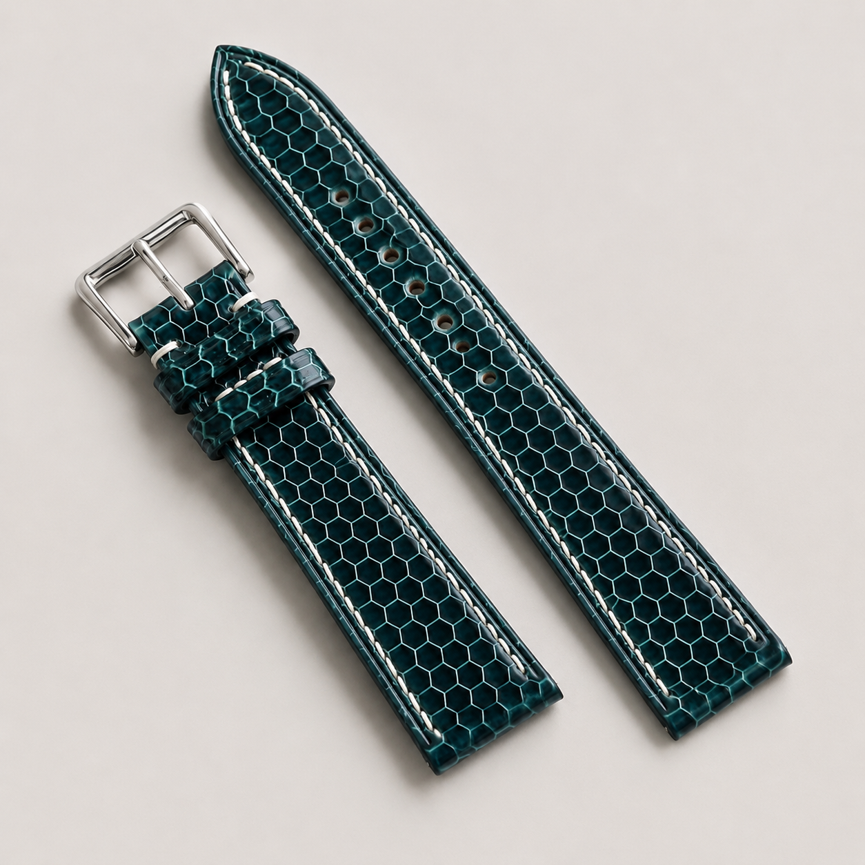 Dark Teal Green Lizard Leather Watch Strap