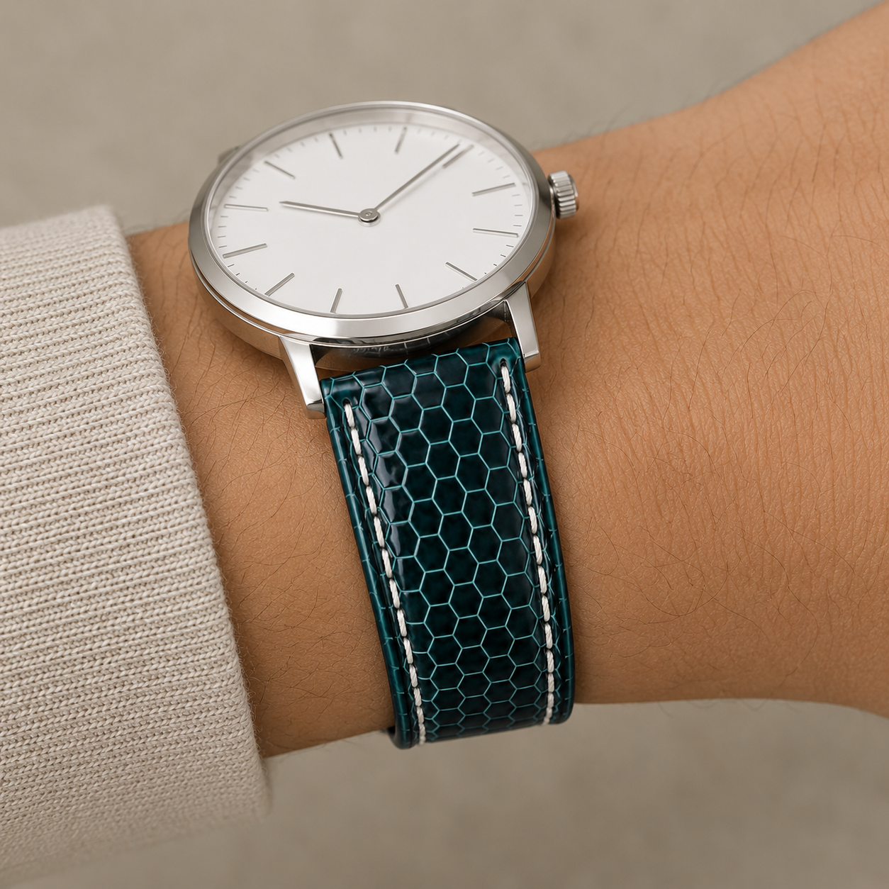 Dark Teal Green Lizard Leather Watch Strap