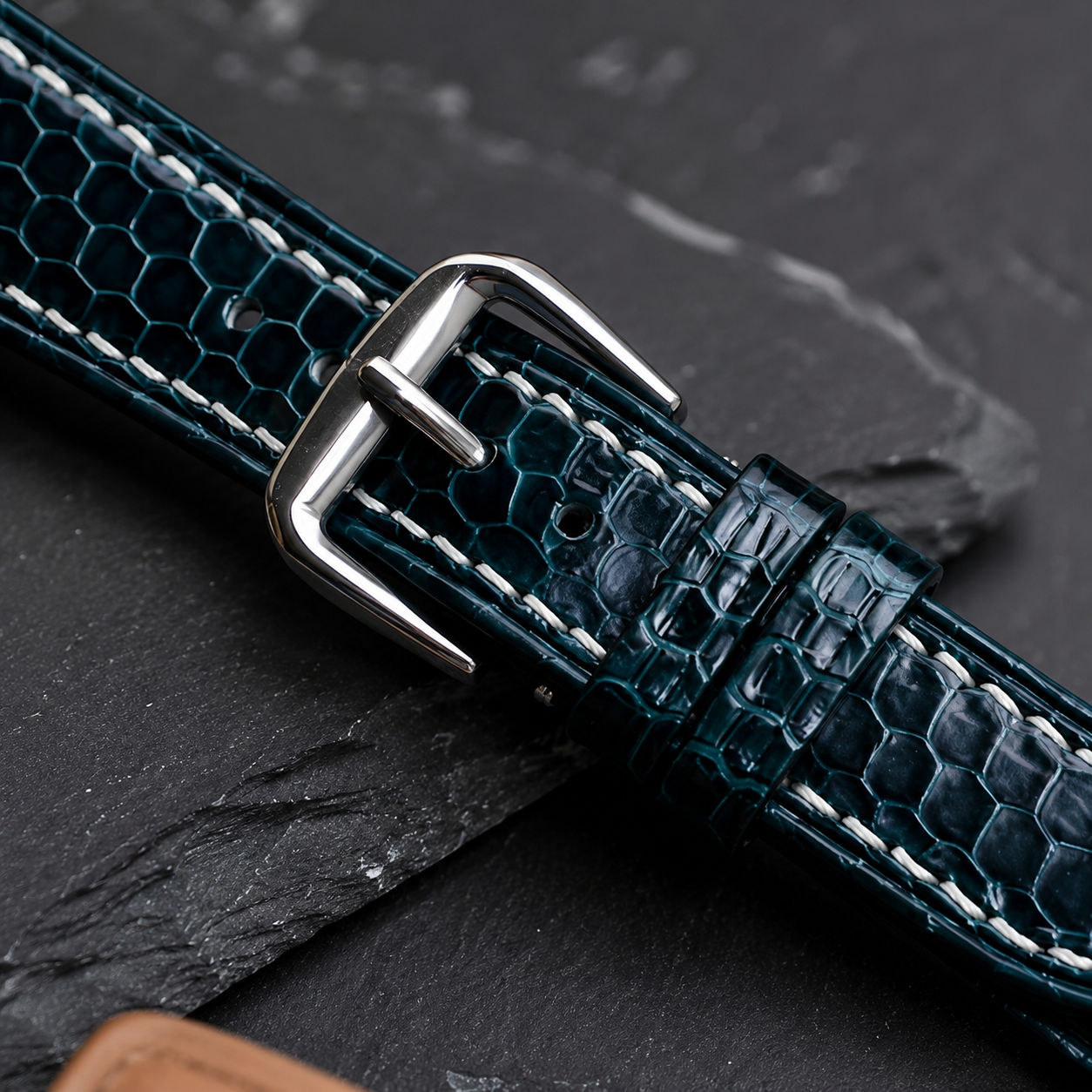 Dark Teal Green Lizard Leather Watch Strap