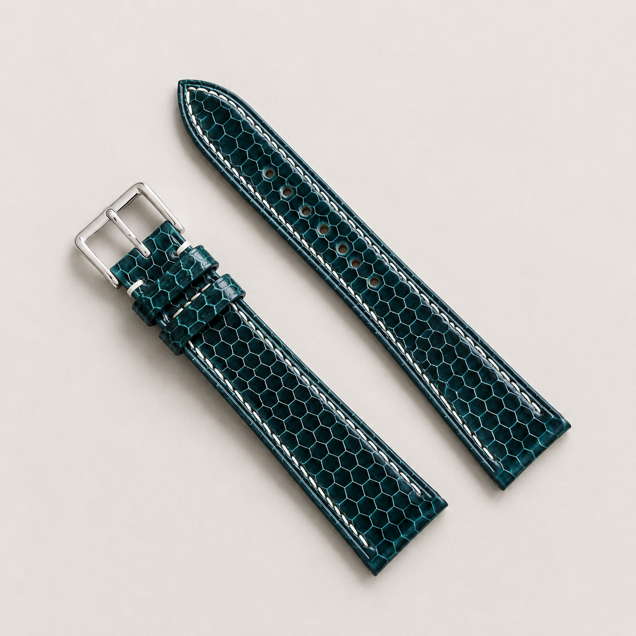 Dark Teal Green Lizard Leather Watch Strap