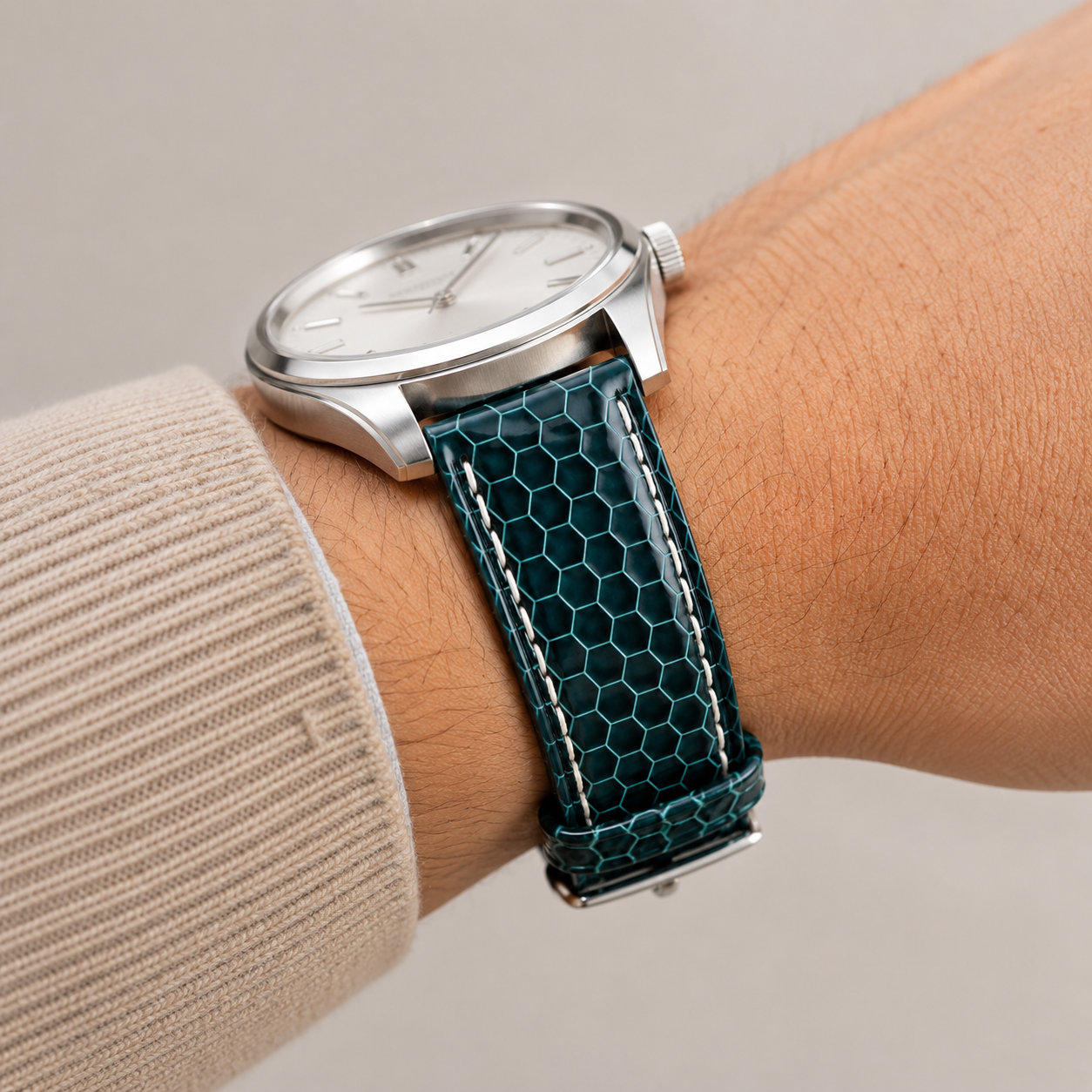 Dark Teal Green Lizard Leather Watch Strap
