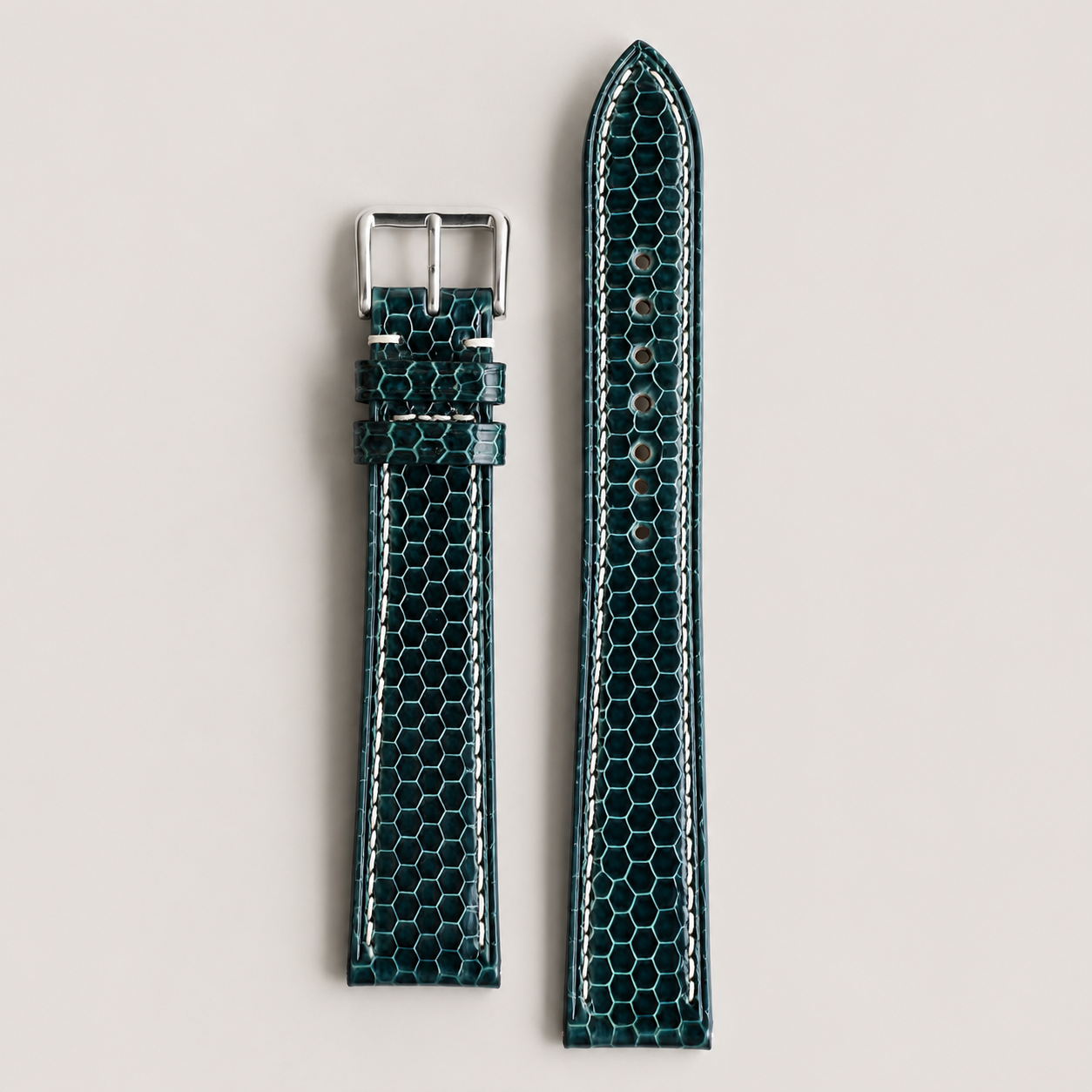 Dark Teal Green Lizard Leather Watch Strap