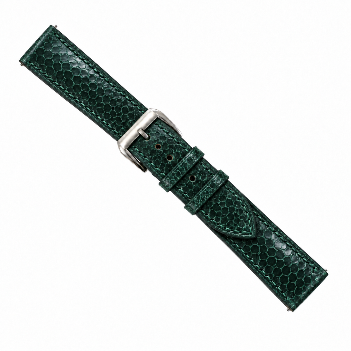 Dark Teal Green Sea Snake Leather Watch Strap - full strap with buckle and keeper