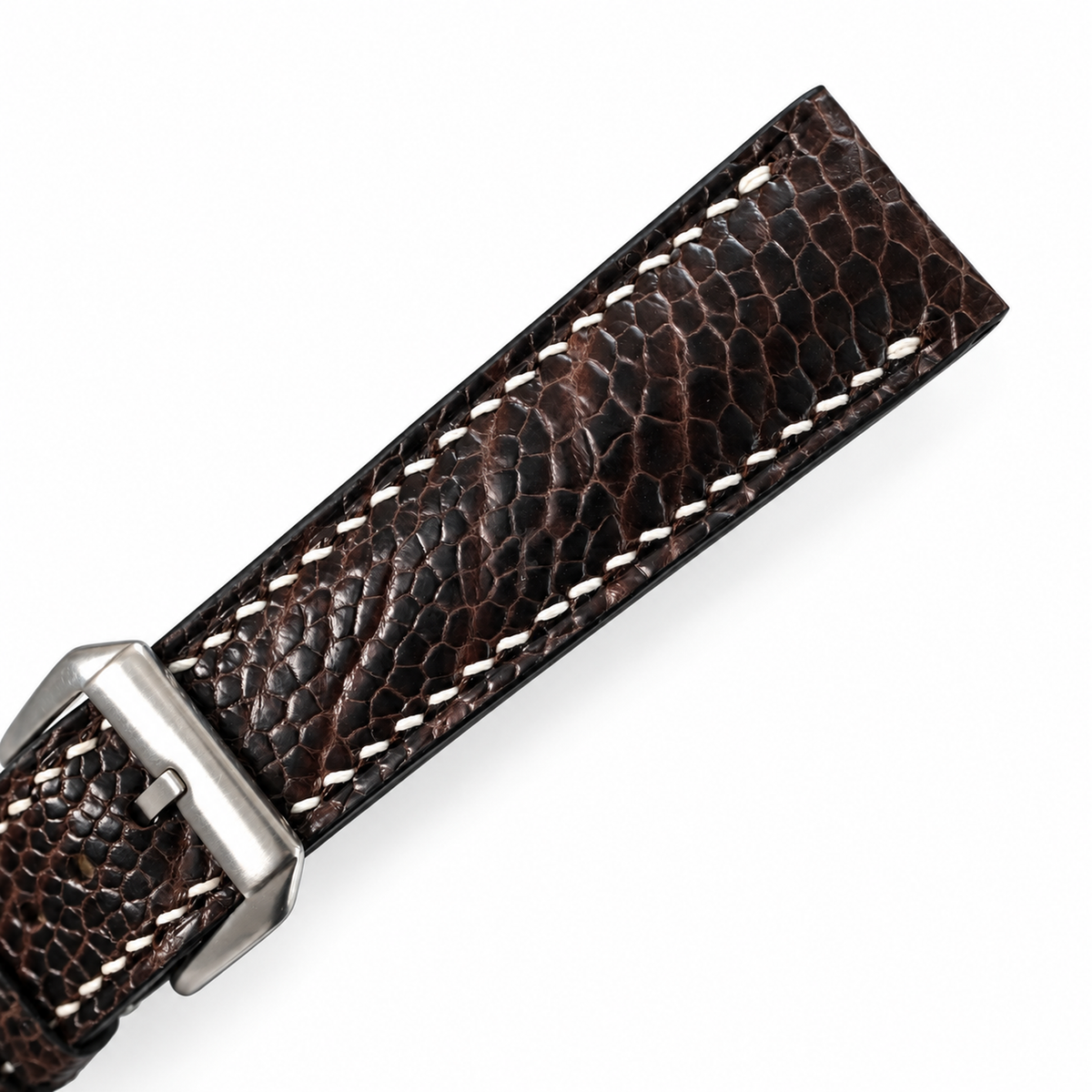 Nicotine Brown Small Scale Ostrich Leg Leather Watch Strap - ostrich leg small scale texture