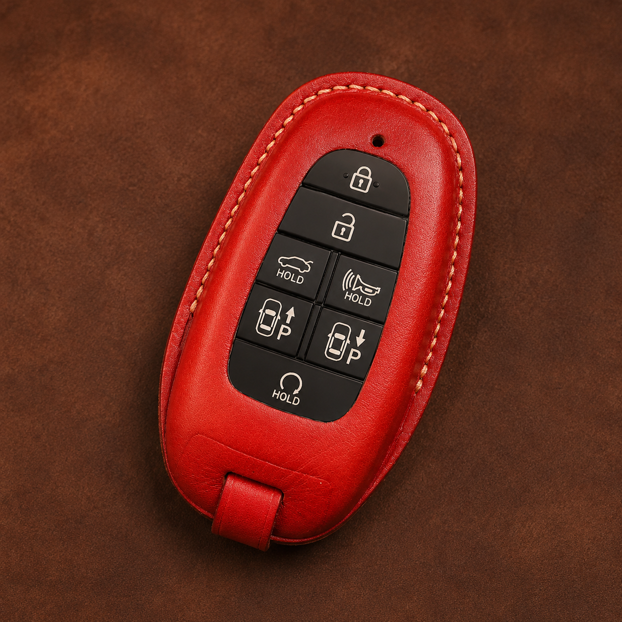Hyundai Palisade red leather smart key fob cover
