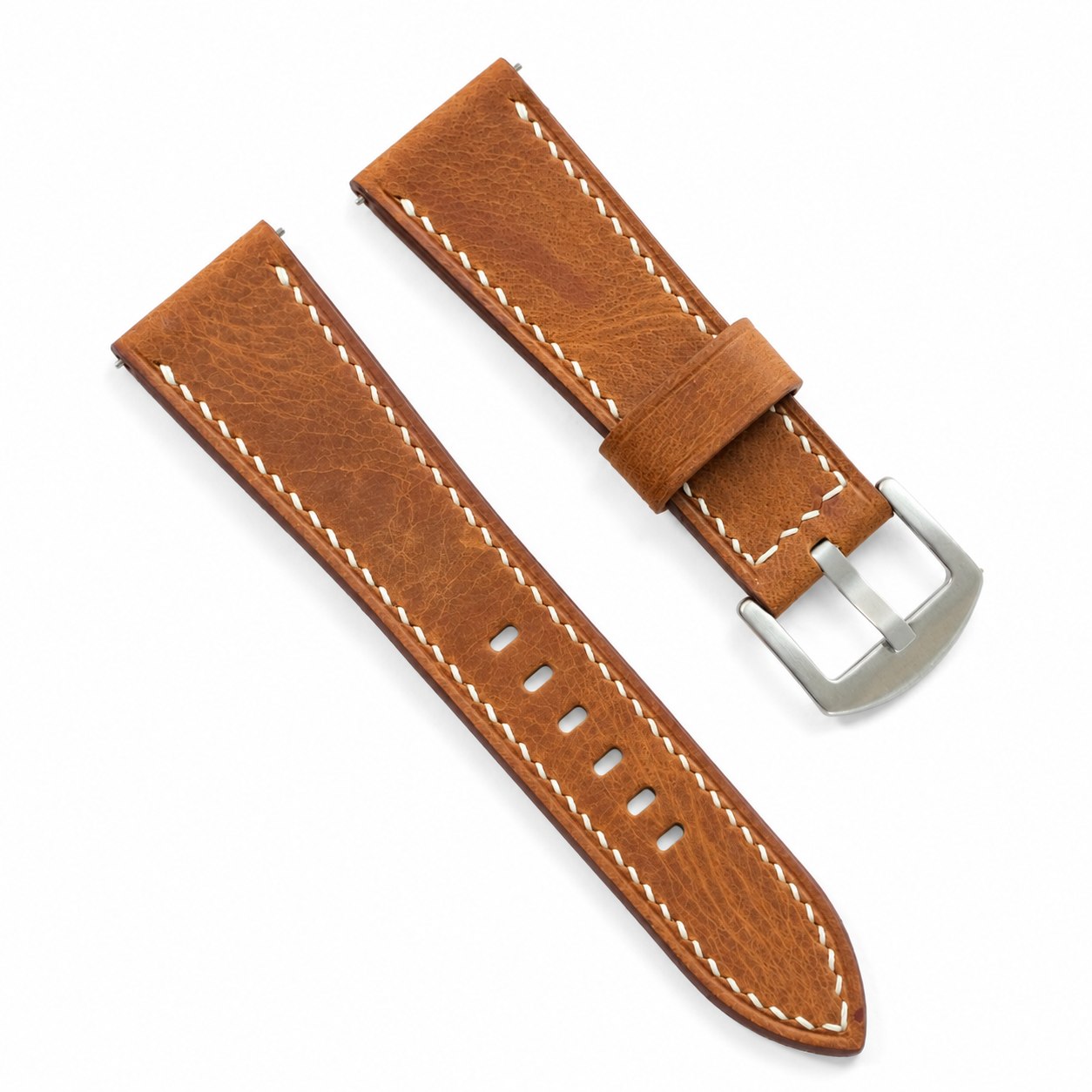 Flat Vintage Caramel Brown Waxed Leather Watch Strap