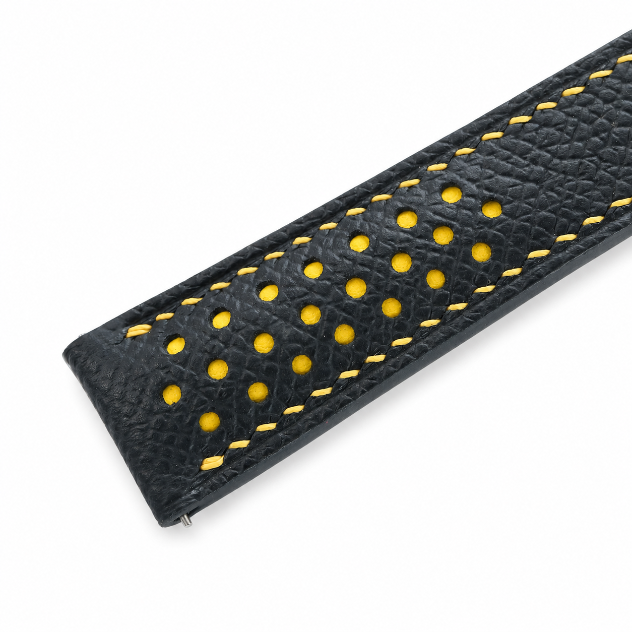 Deployant Racing Rally Black and Yellow Epsom Leather Watch Strap