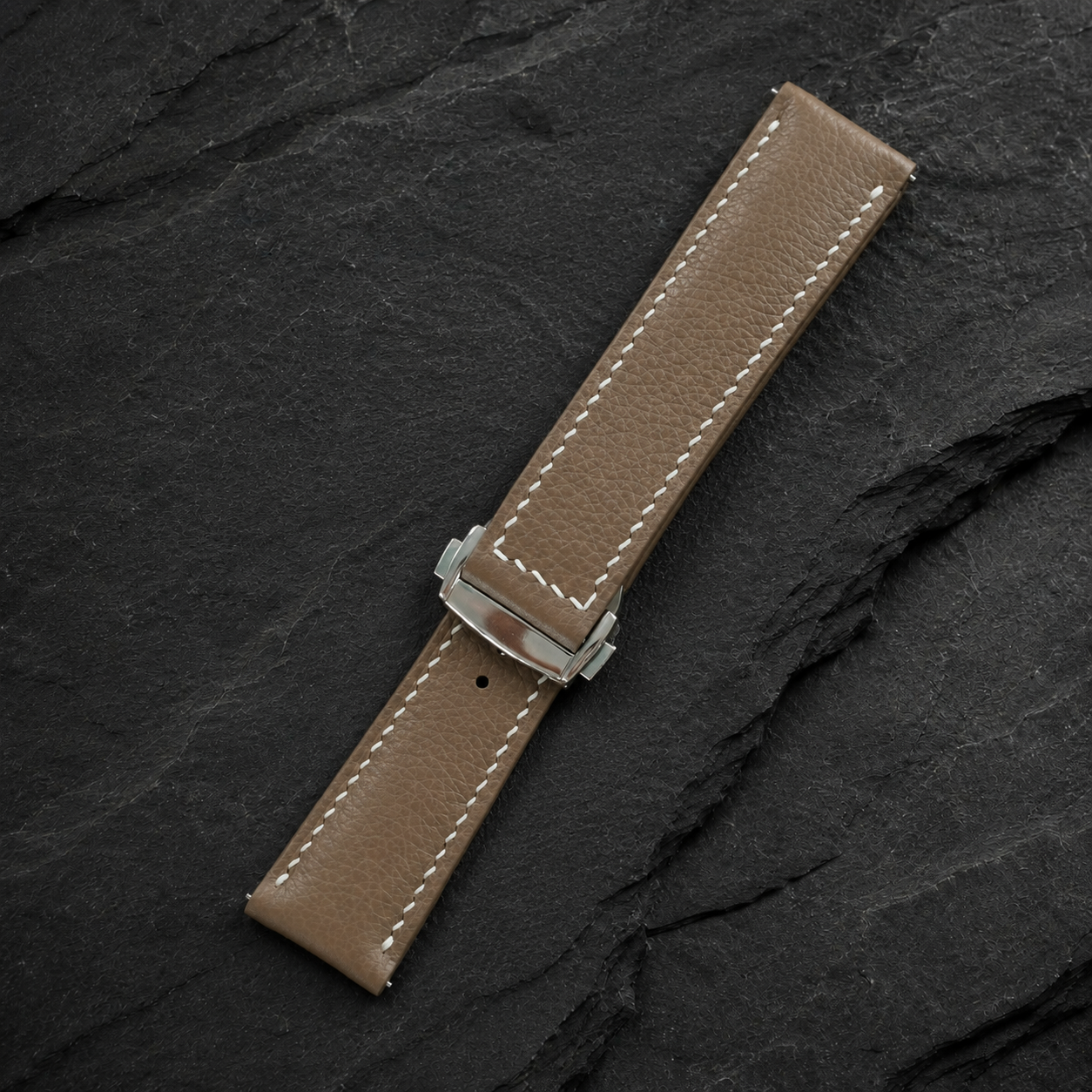 Deployant Taupe Togo Leather Watch Strap