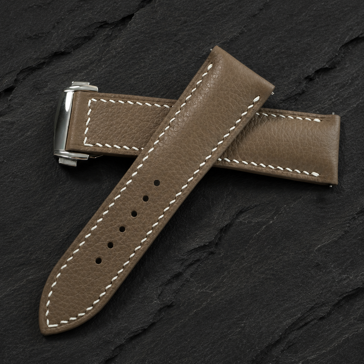 Deployant Taupe Togo Leather Watch Strap