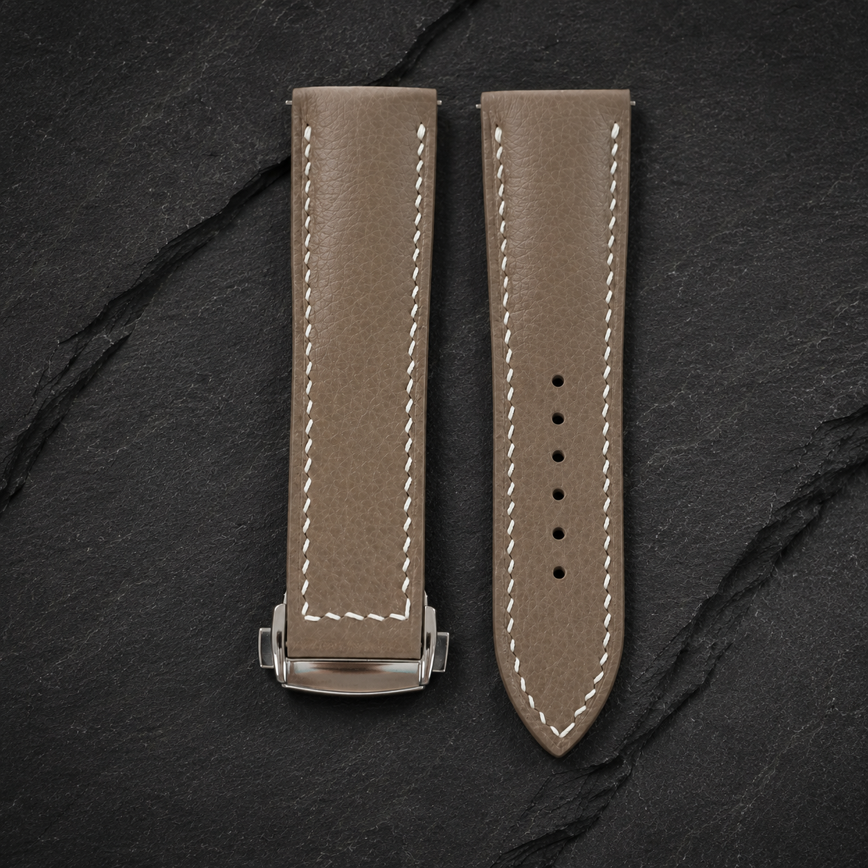 Deployant Taupe Togo Leather Watch Strap
