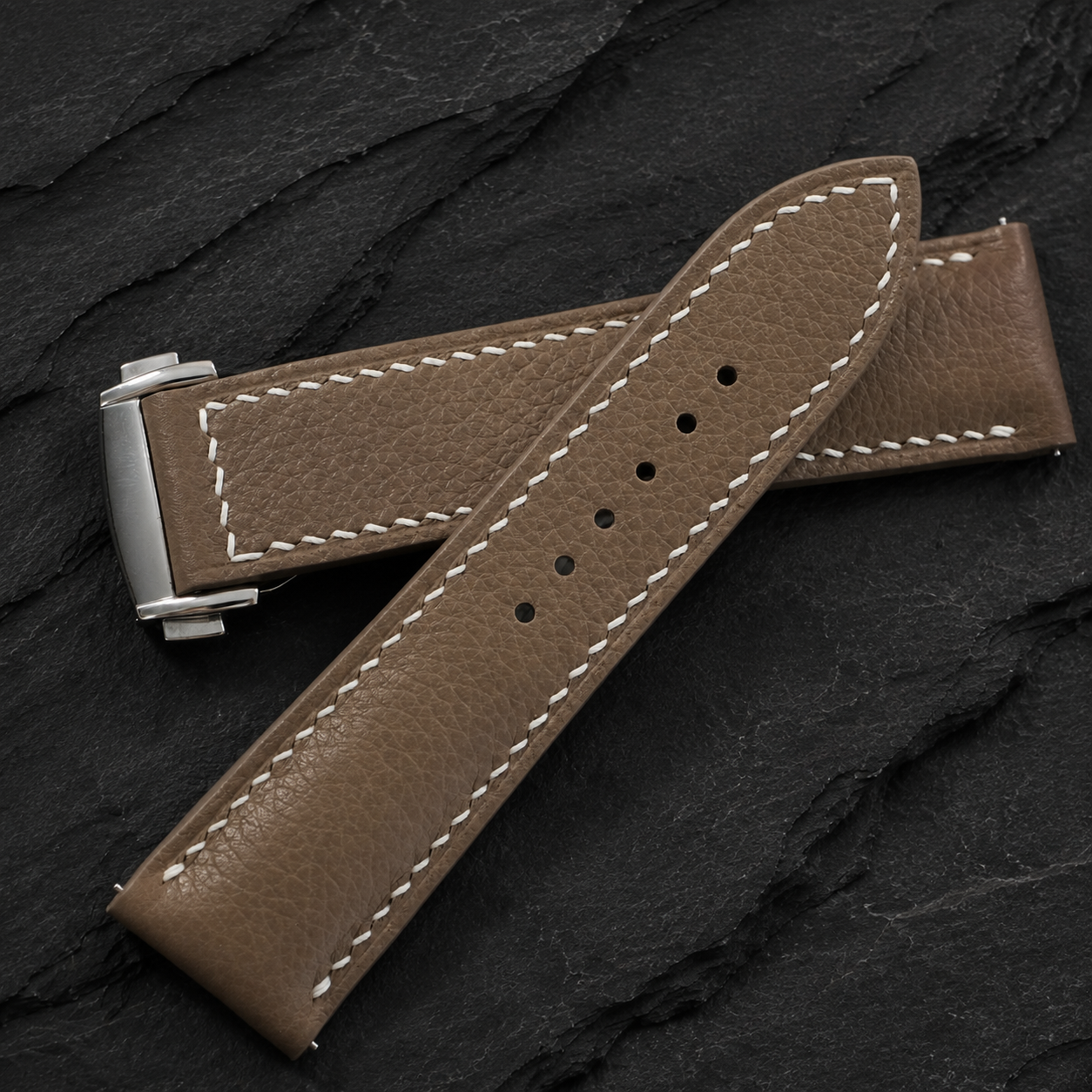 Deployant Taupe Togo Leather Watch Strap