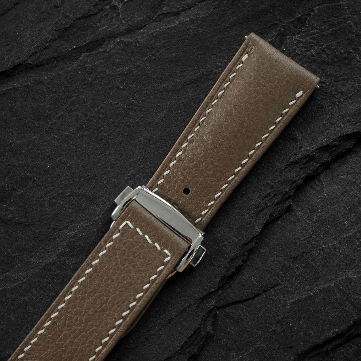Deployant Taupe Togo Leather Watch Strap