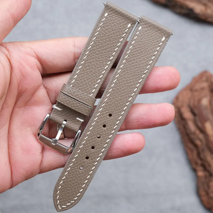 Flat Etoupe Taupe Epsom leather watch strap detail