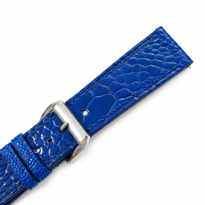 Flat Blue Ostrich Leg Leather Watch Strap