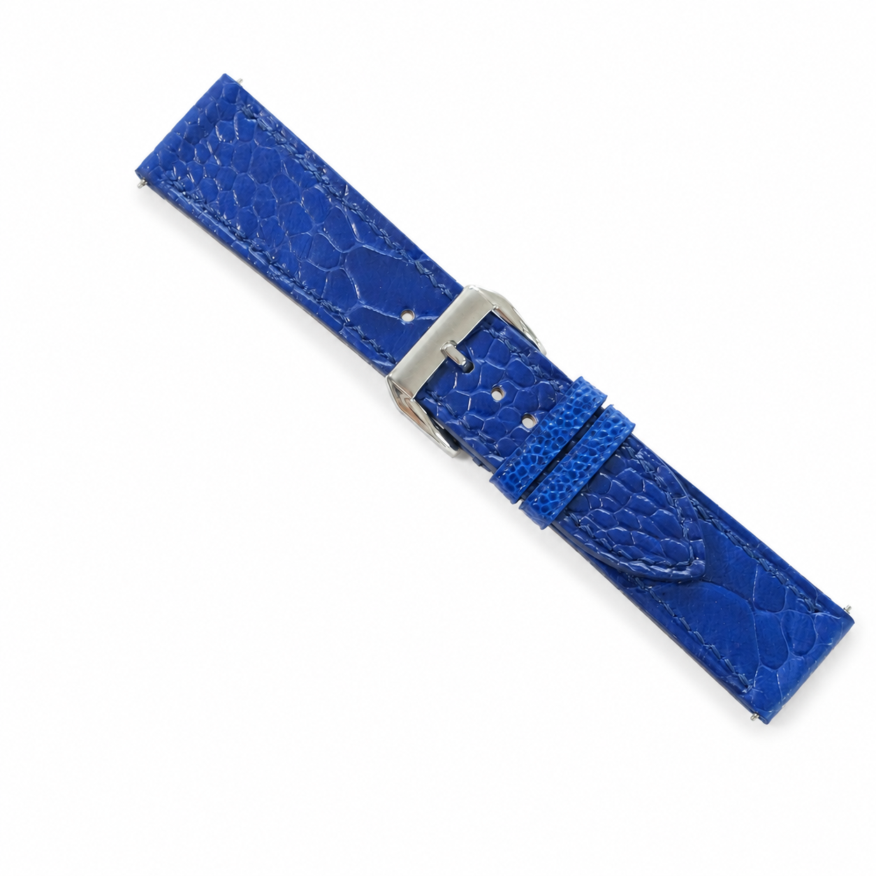 Flat Blue Ostrich Leg Leather Watch Strap
