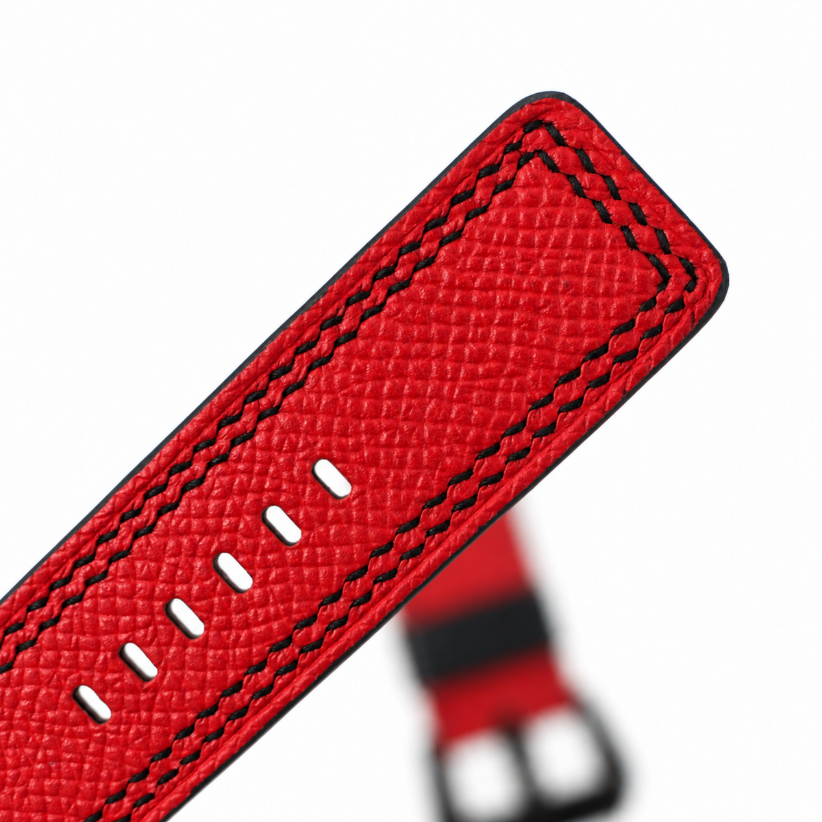 Red 3 Holes Rally Epsom Leather Watch Strap - tip adjustment holes